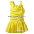 2015 latest fashion yellow One Shoulder mini chiffon Kids Dress